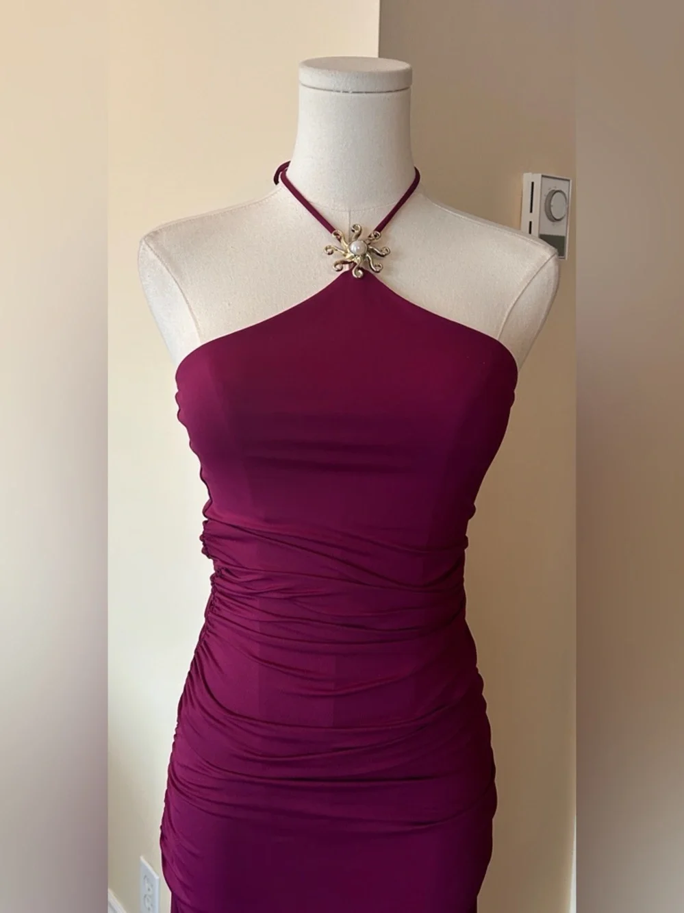 ZARA Ruched Halter Midi Dress in Deep Magenta size medium - Picture 10 of 13